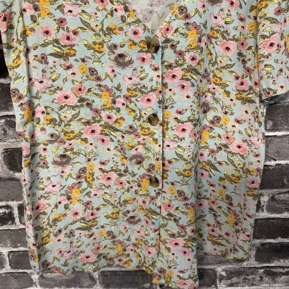 SOMETHING NAVY Easy Woven Top In Teal Romantic blouse button front shirt - Picture 6 of 9